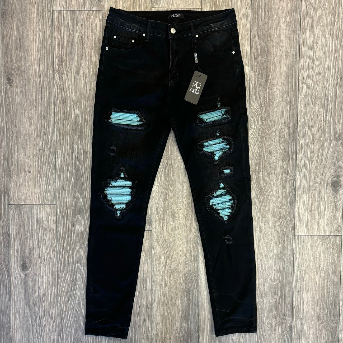 Distressed Blue Patch Denim