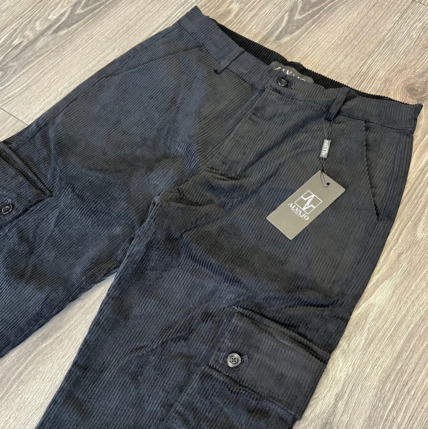 Black Corduroy Baggy Cargos