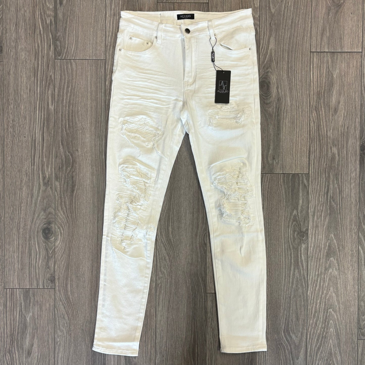 Distressed White Denim
