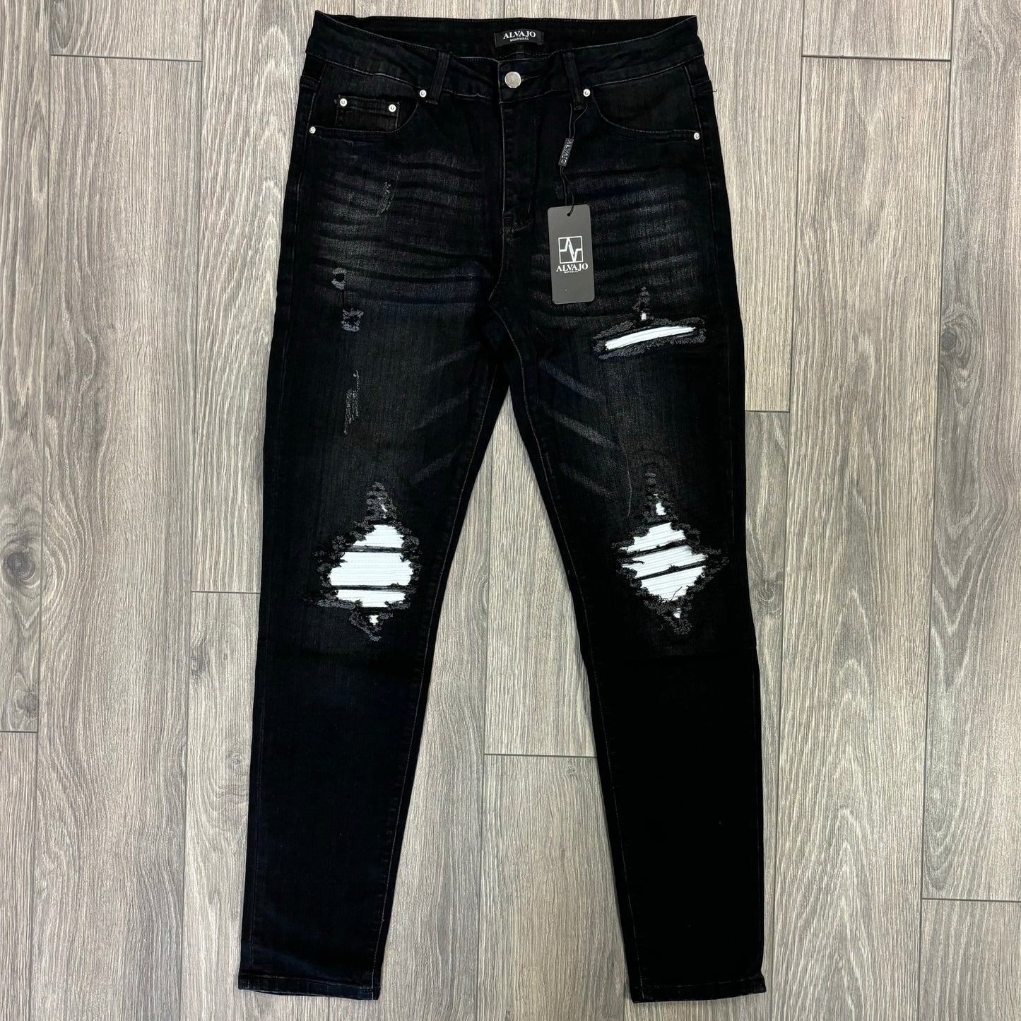 Distressed White Patch Denim