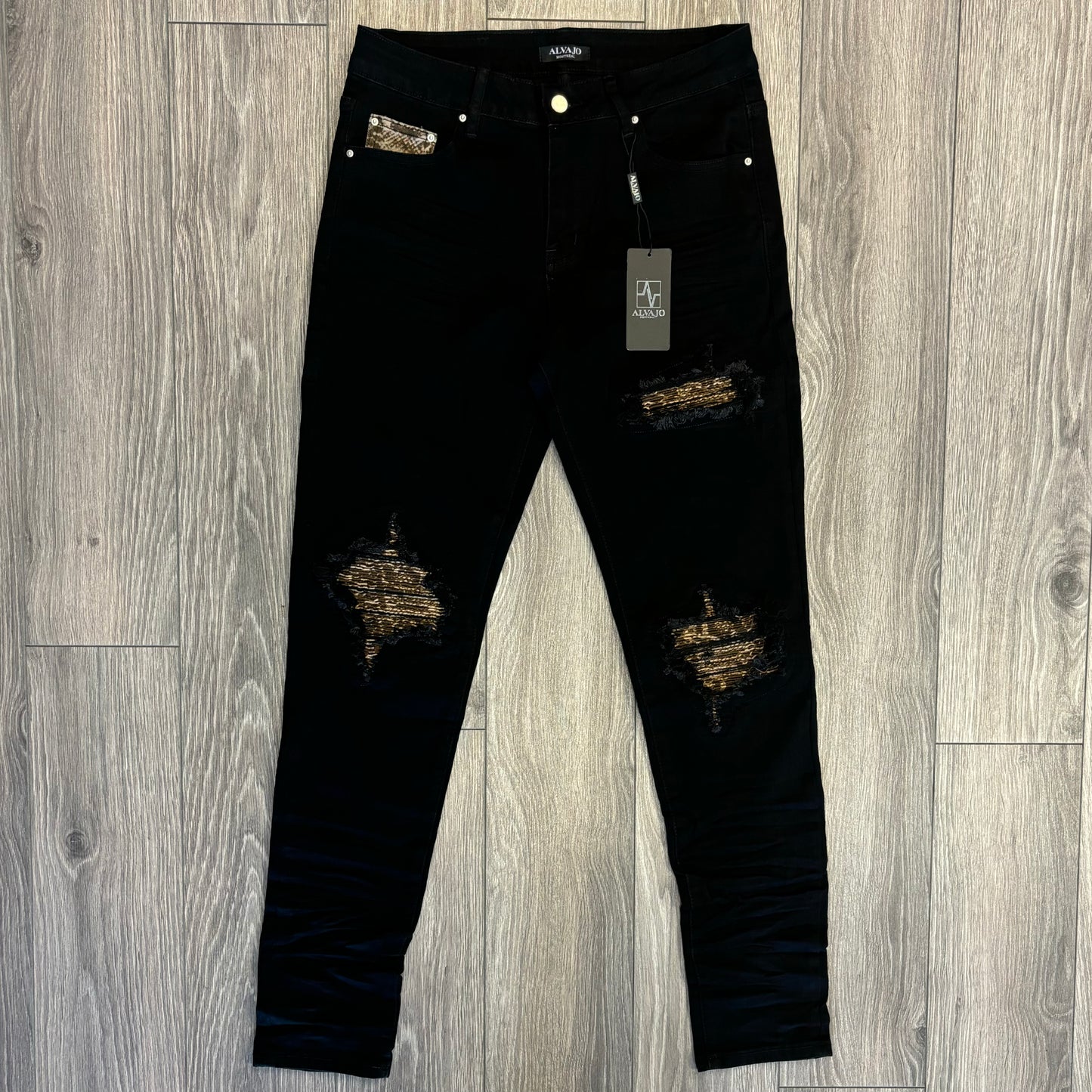 Distressed Python Patch Denim