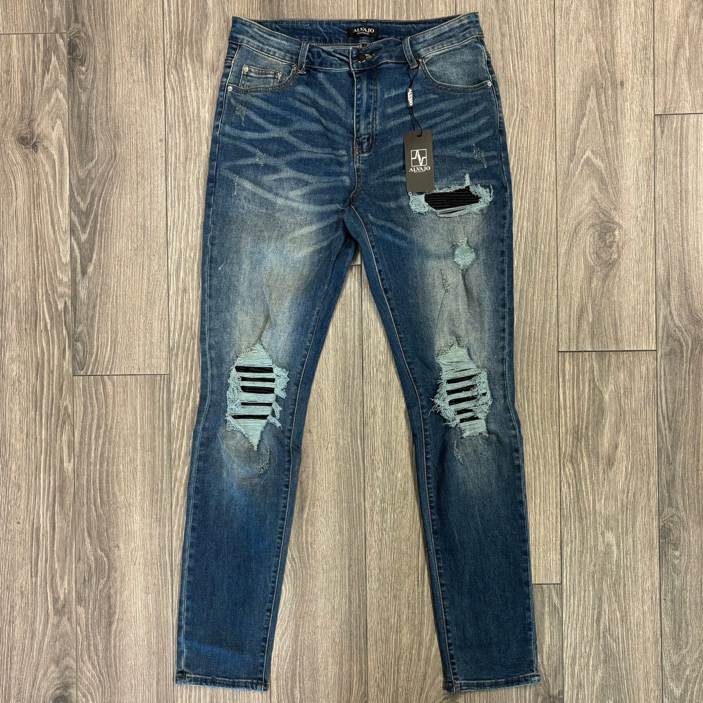 Distressed Blue Wash Denim