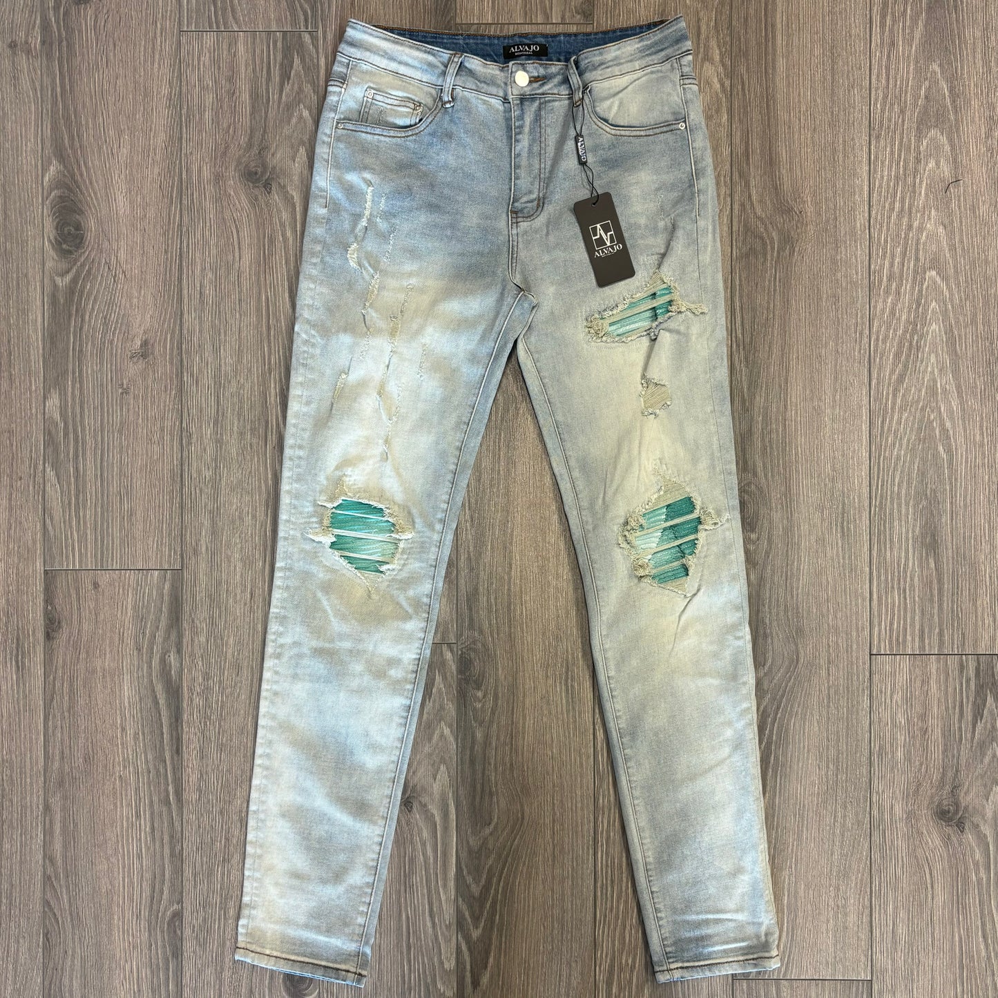Distressed Turquoise Denim
