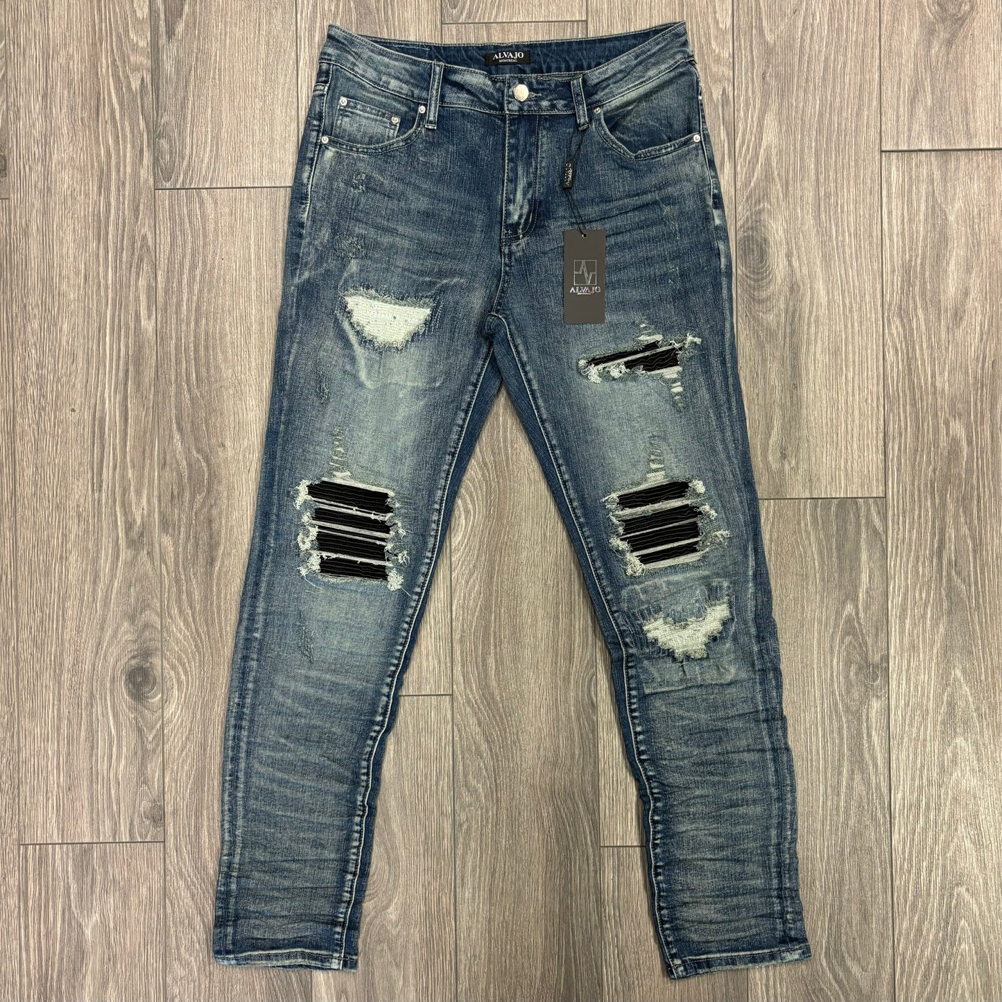 Distressed Blue Wash Denim