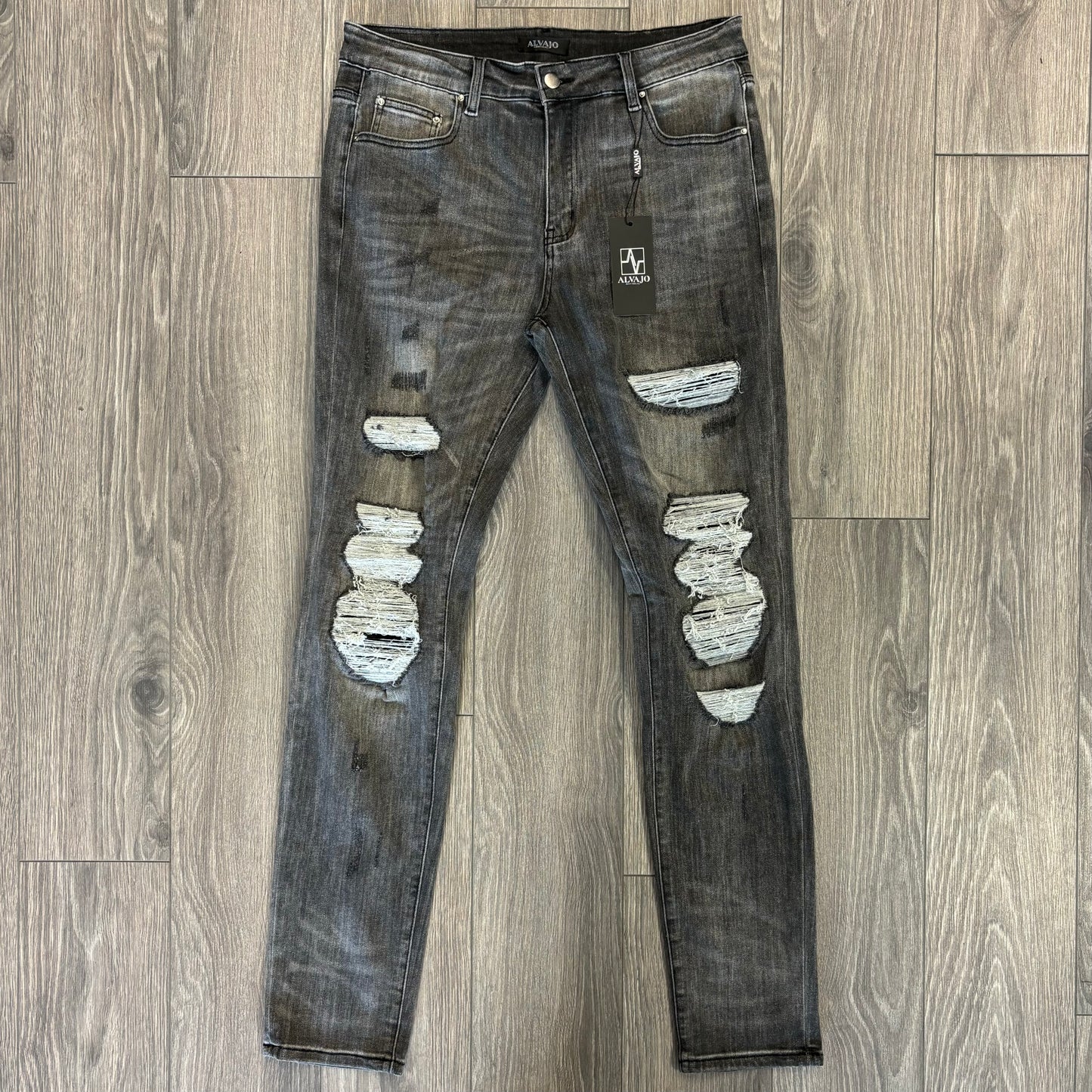 Distressed Dark Grey Denim