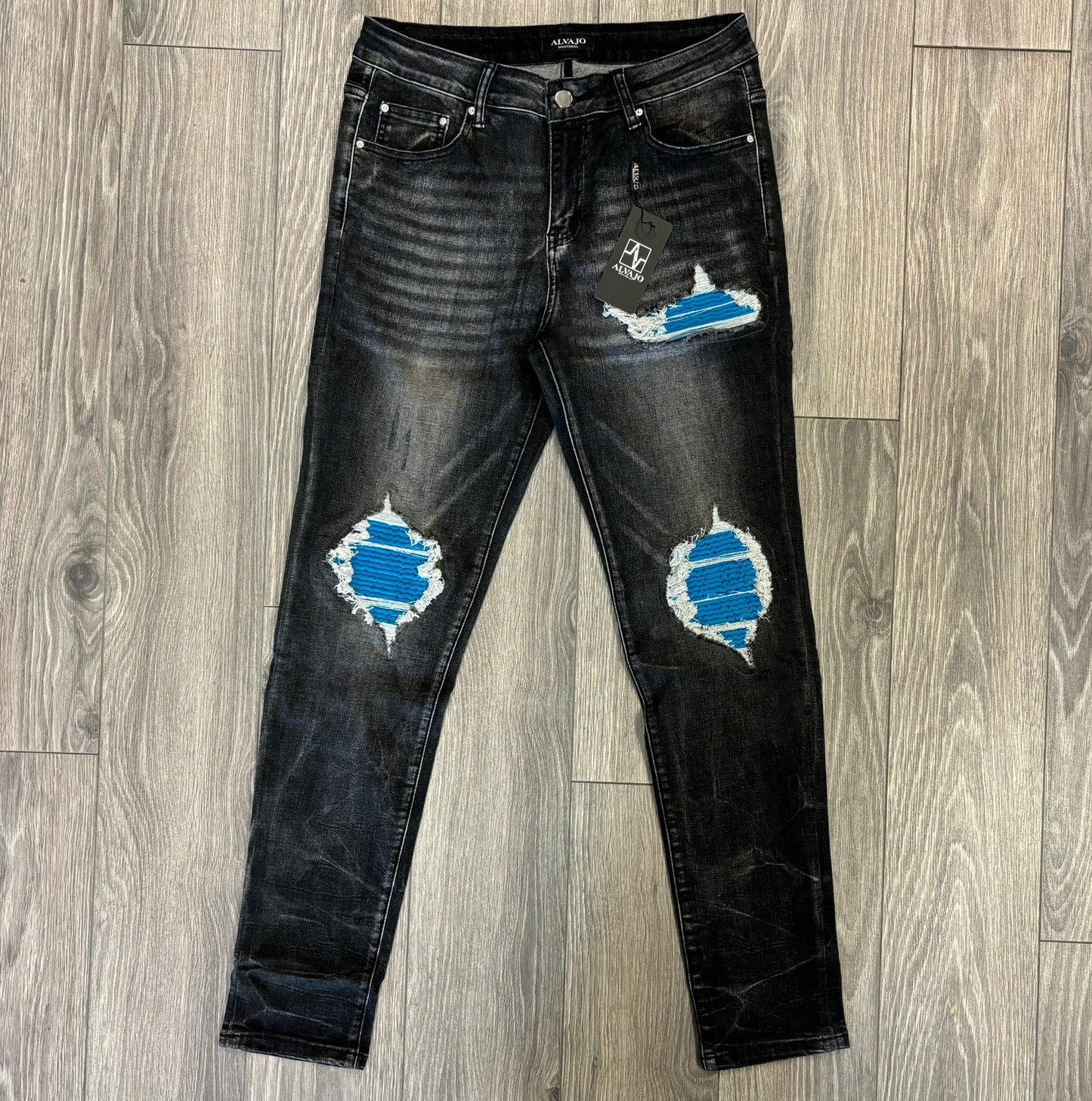 Distressed Blue Patch Denim