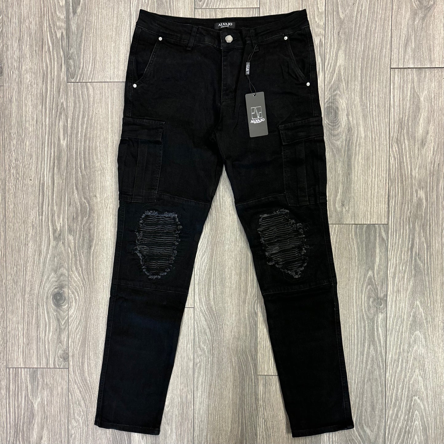 Distressed Jet Black Cargos