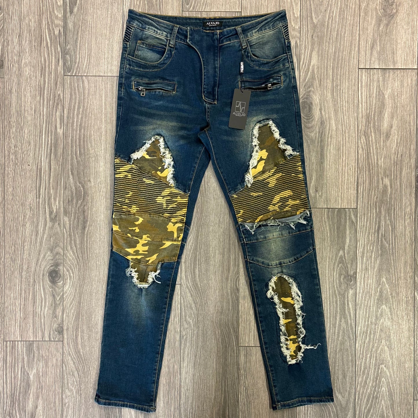 Camo Distressed Biker Denim