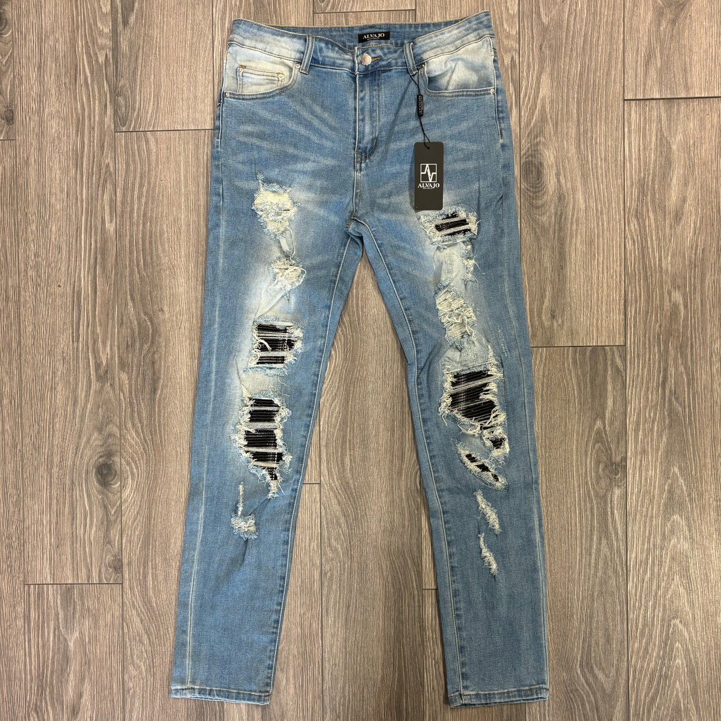 Distressed Black Patch Denim
