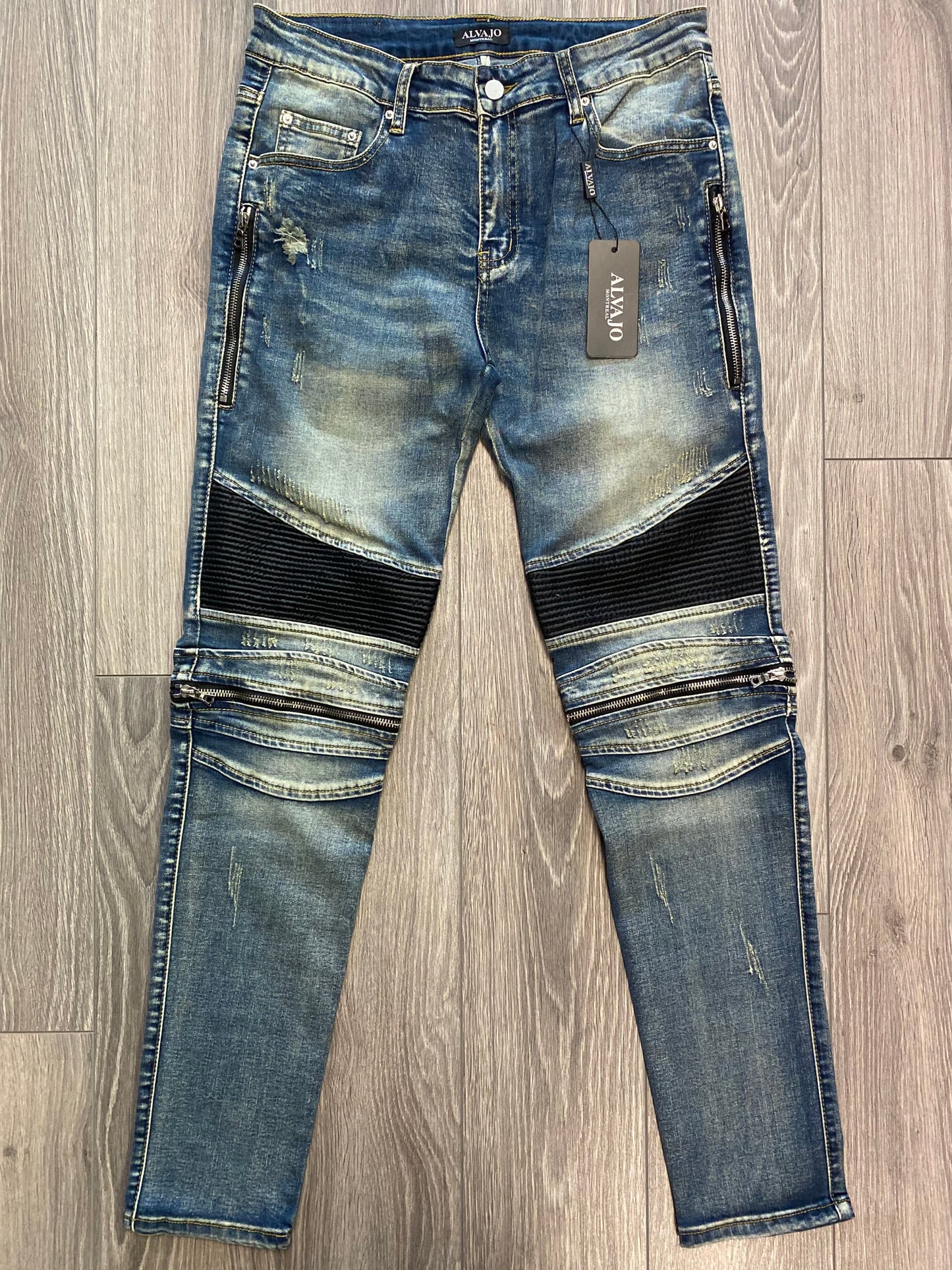 Blue Wash Biker Denim