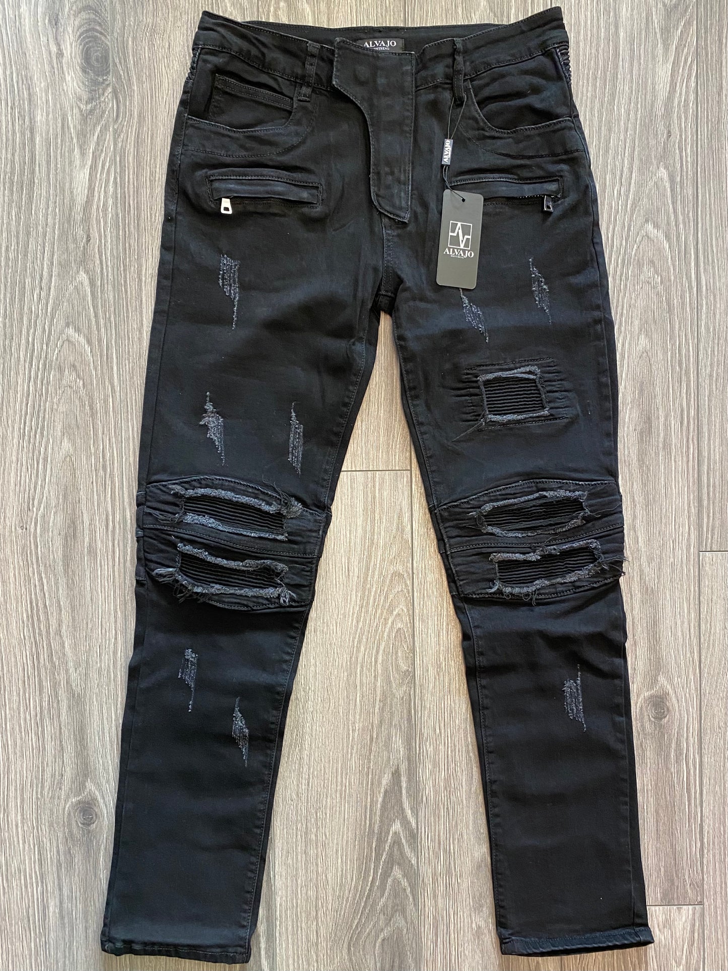 Black Distressed Biker Denim