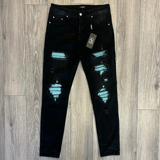 Distressed Blue Patch Denim