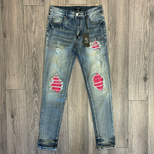 Distressed Pink Patch Denim