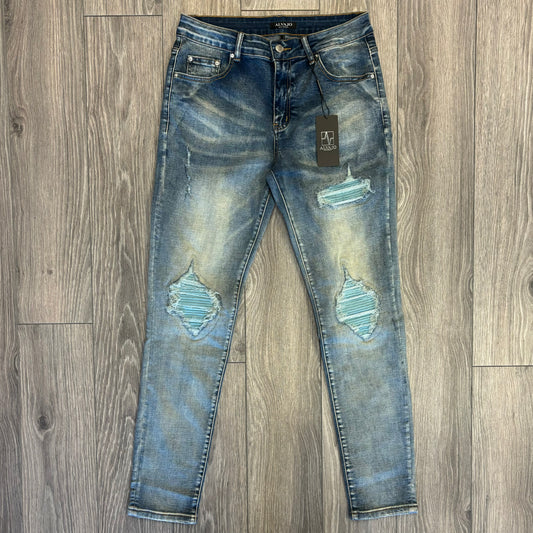 Distressed Blue Patch Denim