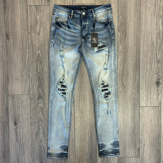 Distressed Black Paisley Denim