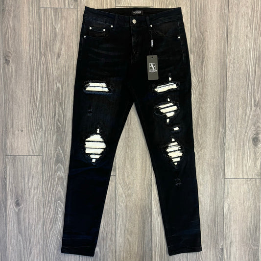 Distressed White Patch Denim