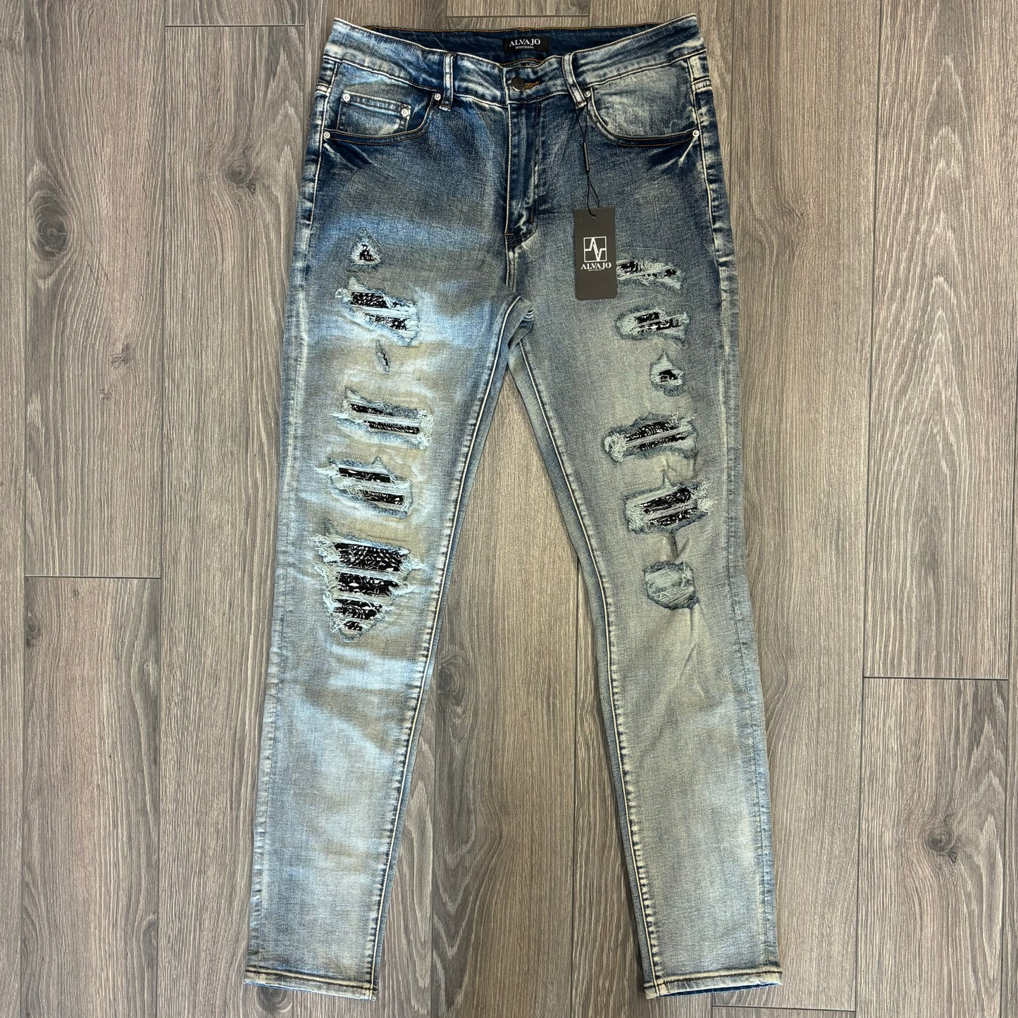 Distressed Blue Paisley Denim