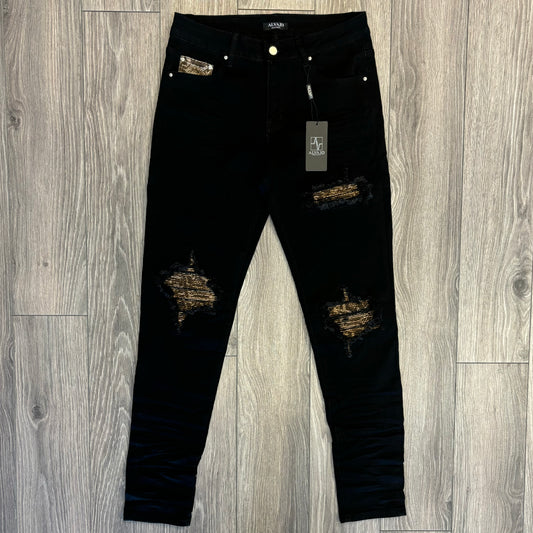 Distressed Python Patch Denim