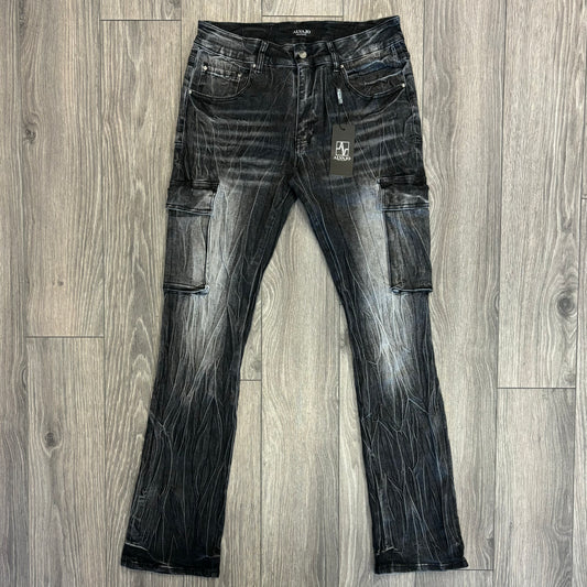 Grey Wash Cargo Flare Denim
