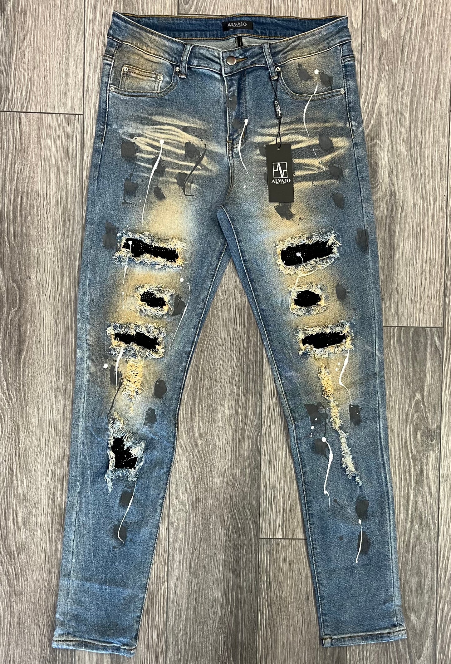 Distressed Paint Drip denim