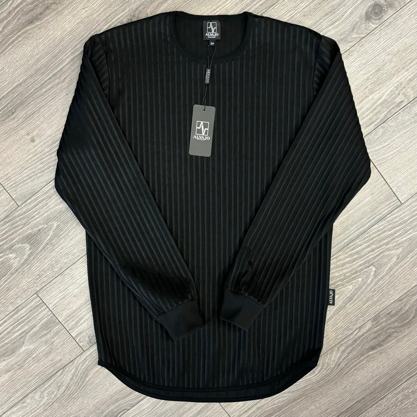 Black Striped Down Crew